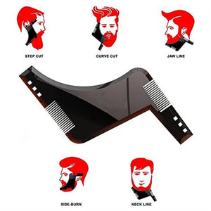 Hair cutting comb with illustrations of different haircut styles on a white background