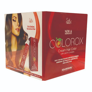 “Golden Girl Cosmetics hair color shade card book with multiple swatches and product codes.”