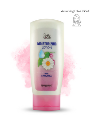 Moisturizing lotion bottle with camomile design on a white background