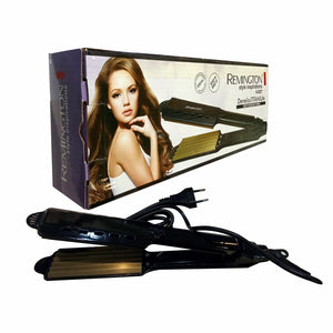 Remington hair straightener with packaging featuring a model and product image on a white background