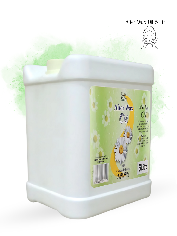 White container of after wax oil with a green label featuring daisies on a white background.