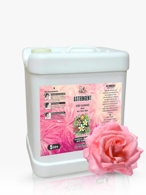White container with pink label and rose on a white background