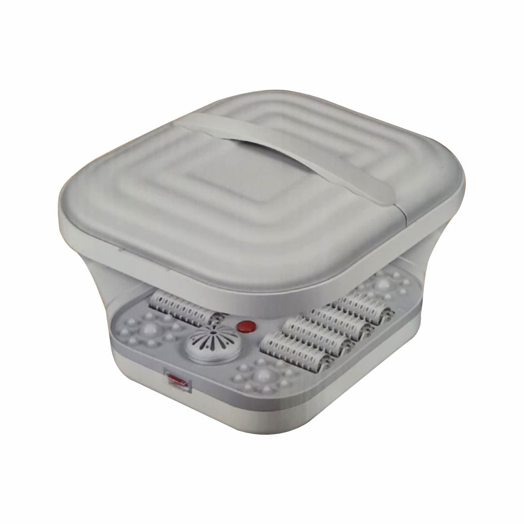 Gray foot spa bath with rollers on a white background
