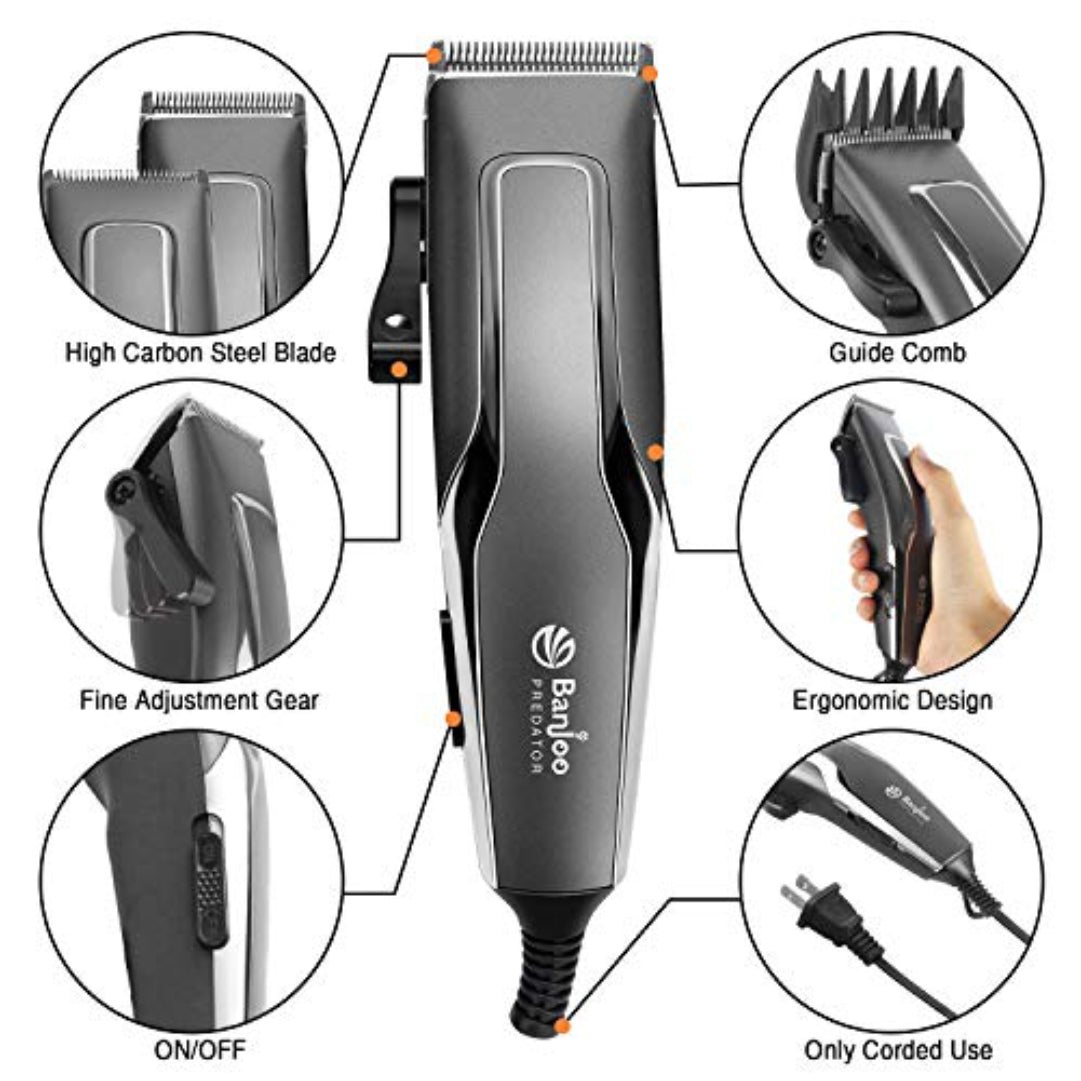 Hair clipper with features highlighted on a white background