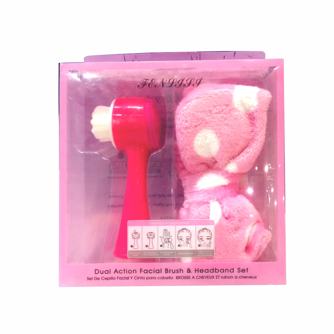 Facial cleansing brush and headband set for deep cleaning and gentle exfoliation