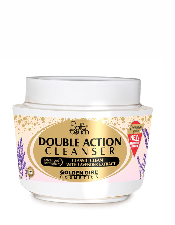 Jar of Double Action Cleanser with Golden Girl Cosmetics label on a white background