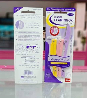“Flamingo razor for face and body shaving, with a sleek pink handle and multi-blade design for gentle and precise hair removal.”