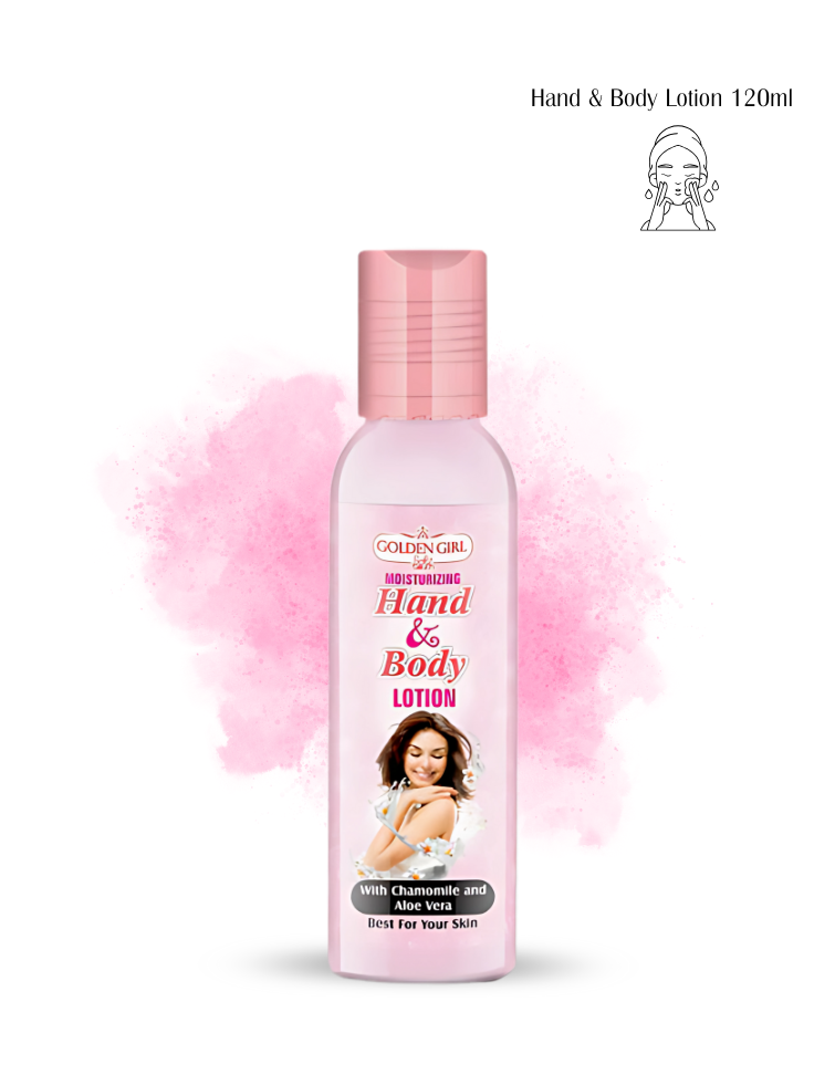 Hand & Body Lotion bottle with pink cap and visible branding on a white background