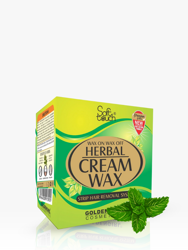 Box of Herbal Cream Wax with green and yellow design on a white background