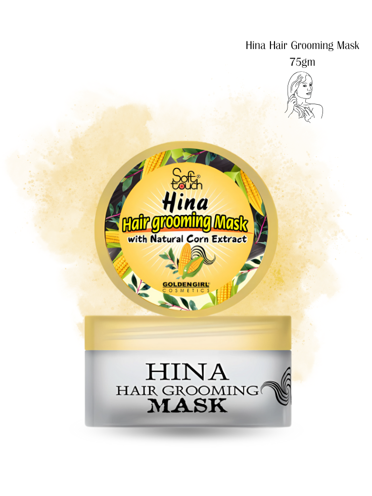 Hina Hair Grooming Mask packaging with natural corn extract on a white background