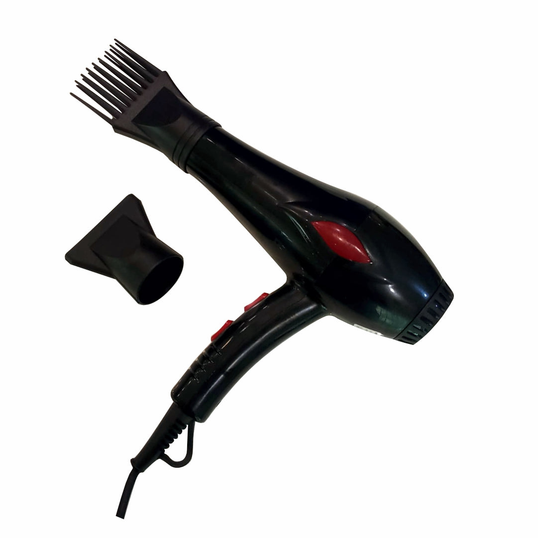 A black KAFEN professional hair dryer with a red power button and an attachment comb, displayed on a white background.