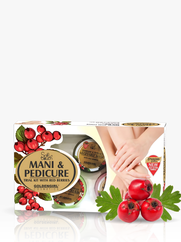 Manicure and pedicure kit with red berries on a white background