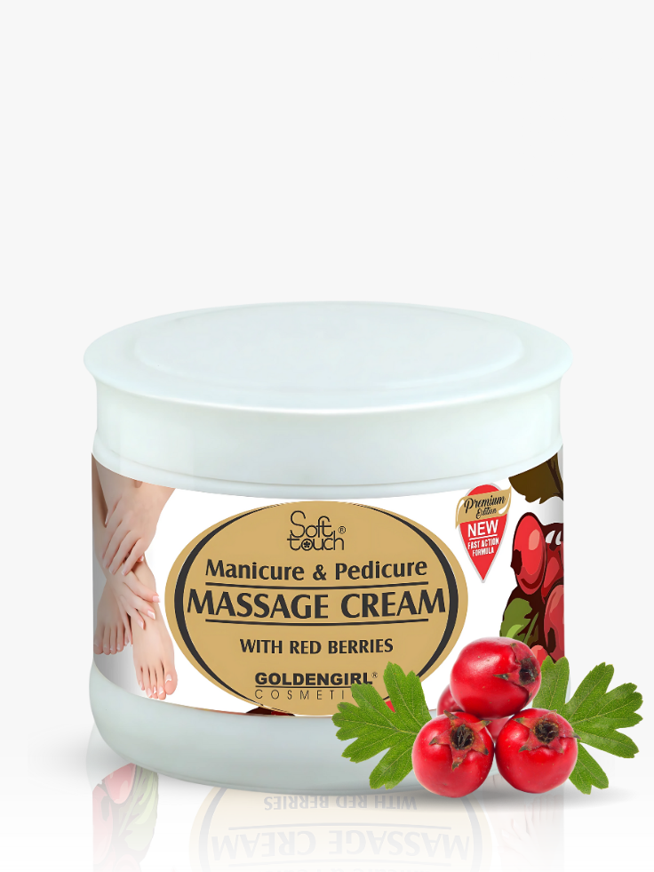 Manicure and pedicure massage cream with red berries on a white background