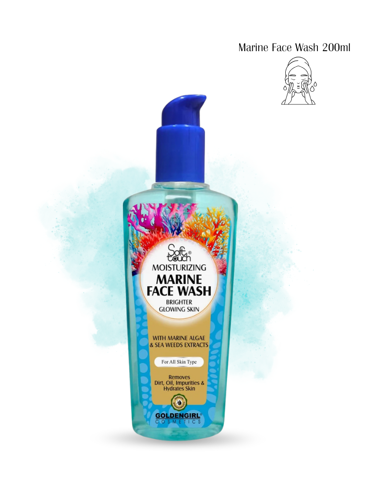 Marine Face Wash bottle with colorful label on a white background
