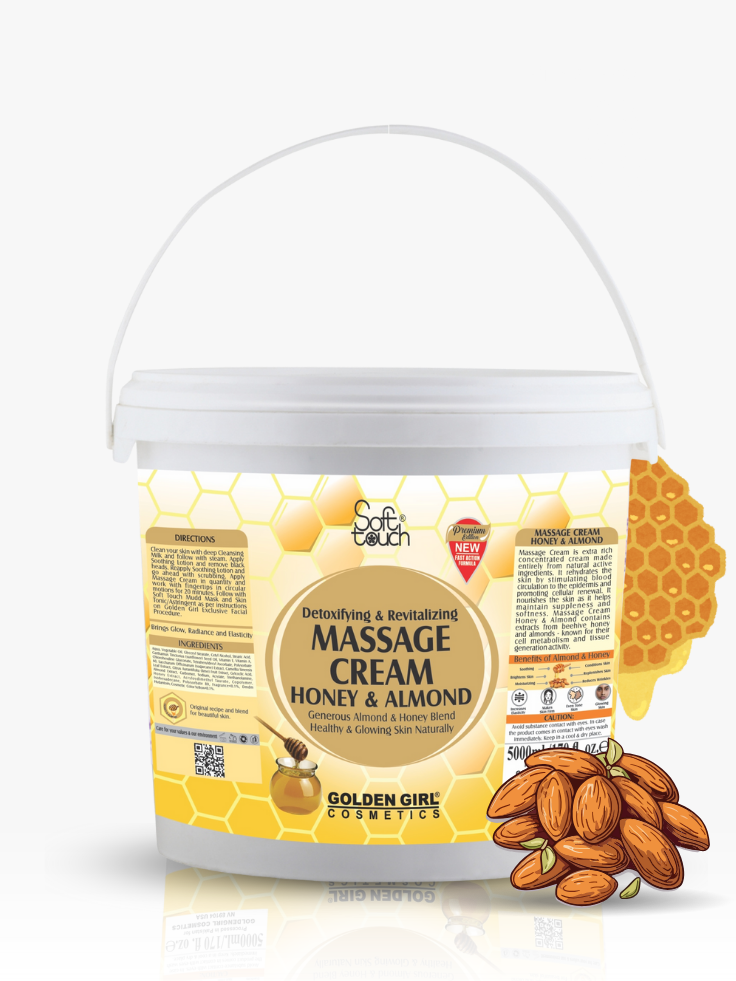 Container of Golden Girl Cosmetics Honey & Almond Massage Cream on a white background