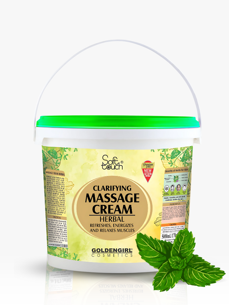 Jar of Clarifying Massage Cream with a green leaf on a white background