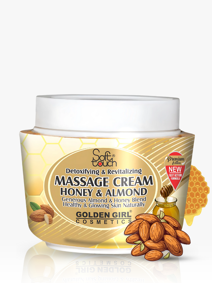 Jar of Golden Girl Cosmetics Honey & Almond Massage Cream on a white background