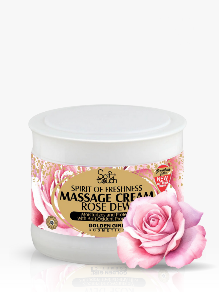 Massage cream jar with rose design on a white background