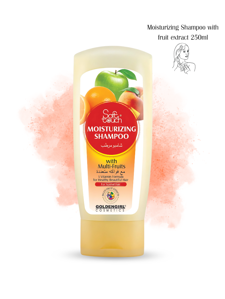 Moisturizing shampoo bottle with fruit extract on a white background