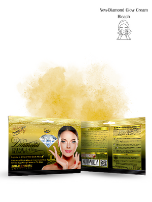 Gold package of New-Diamond Glow Cream with a face on the front, on a white background.