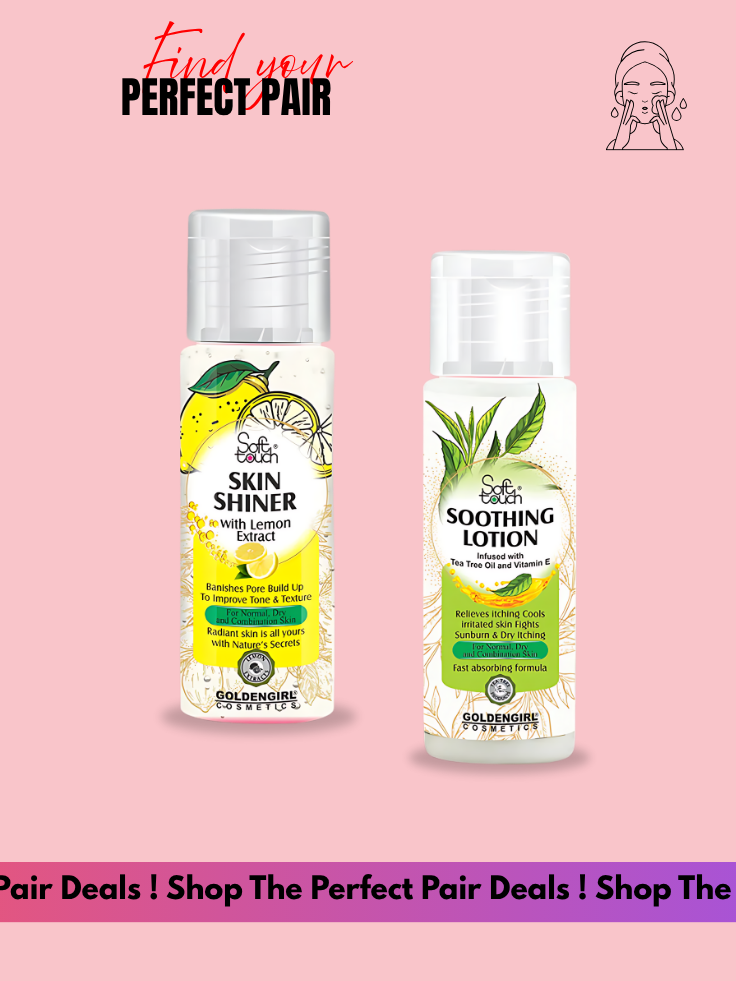 Two skincare products with labels on a pink background