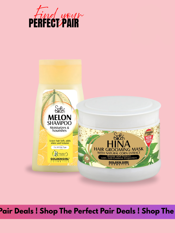 Melon shampoo and hair grooming mask with packaging on a pink background