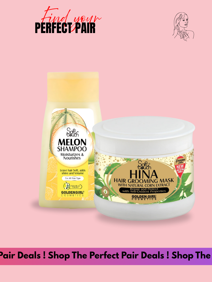 Melon shampoo and hair grooming mask with packaging on a pink background
