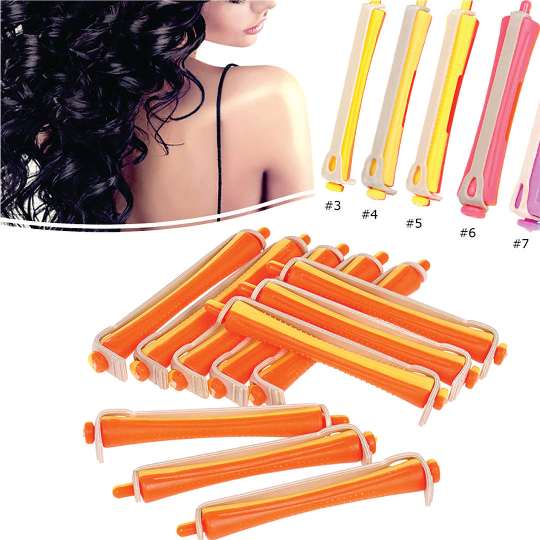 A single yellow perm hair rolling pin with a beige end cap, against a white background.