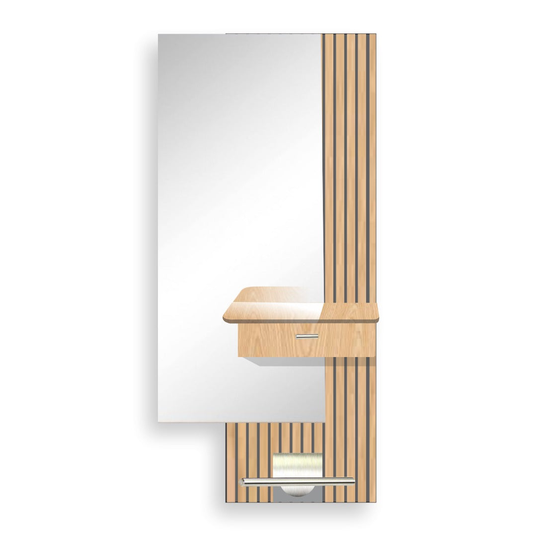 “Professional salon mirror GG‑345 mounted on wooden styling station.”