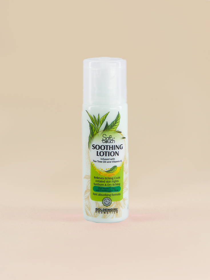 Bottle of soaping lotion with a natural design on a beige background