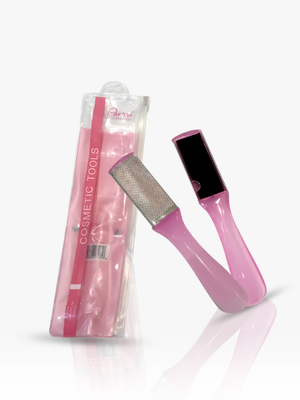 Pink cosmetic tool with packaging on a white background