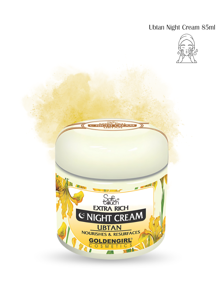 Jar of Sabon Ubtan Night Cream with branding and product details on a white background