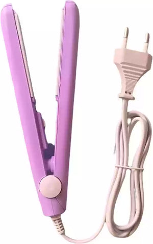 “Mini hand-sized hair straightener, designed for quick and easy hair styling, portable for travel, with smooth plates for straightening hair efficiently.”